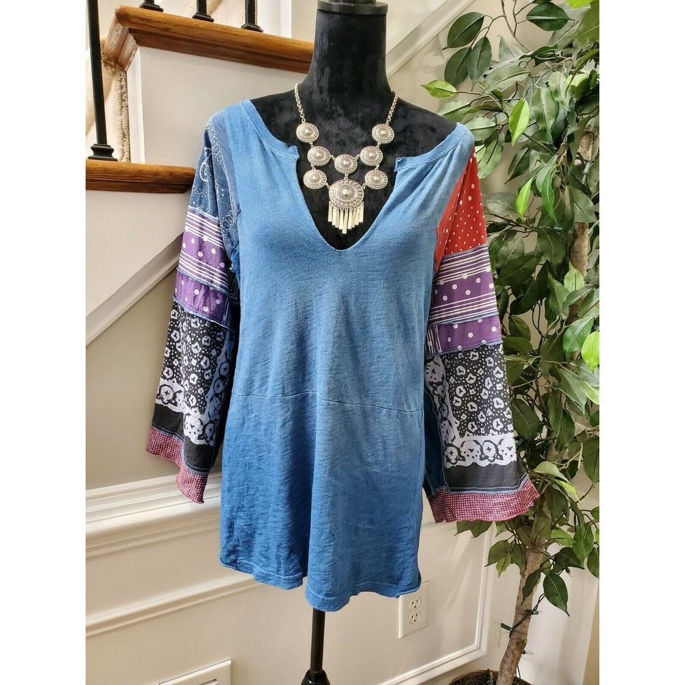 We The Free Women's Blue 100% Cotton Long Sleeve Casual Blouse Size Medium